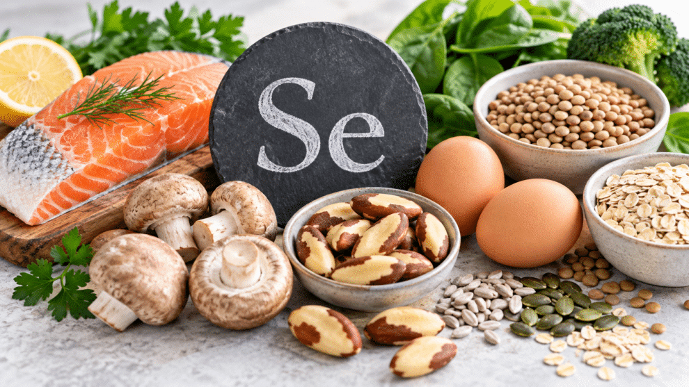 Selenhaltige Lebensmittel wie Fisch, Eier, Paranüsse, Pilze und Hülsenfrüchte